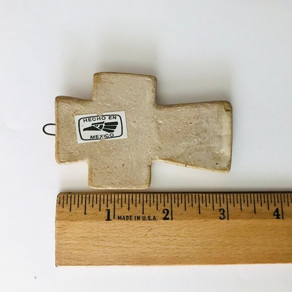 Small Hecho En Mexico Ceramic Cross Spring Tulip Orange Handmade 3" Wall Decor - Picture 5 of 6